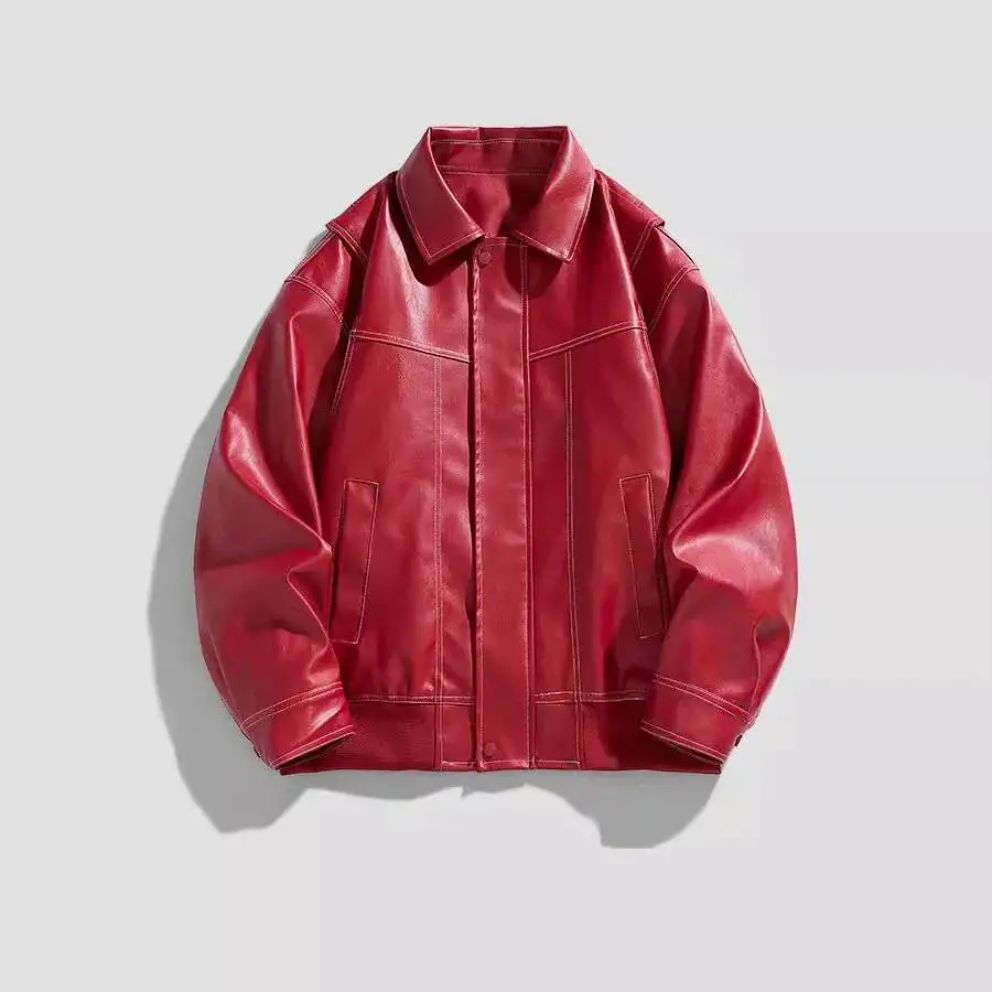 

Autumn Men Leather Coat Thin Motorcycle Punk Waterproof Man Turn Down Collar Long Sleeve Oversize Male Bomber Jacket