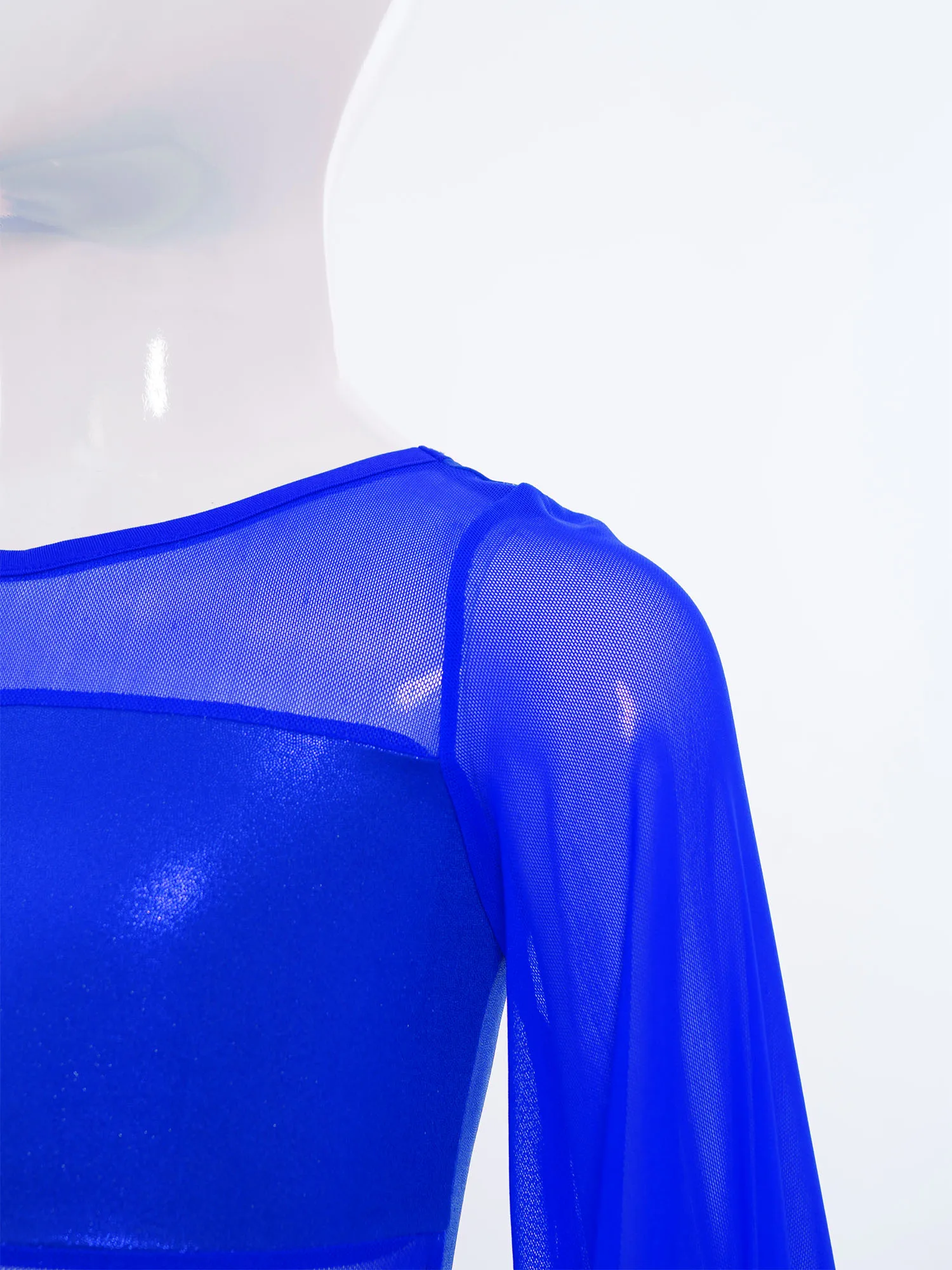 الفتيات قاعة رقص الجاز التانغو أداء زي الاطفال ديسكو الحديثة Dancewear طويلة الأكمام بقماش شفاف المرقعة بذلة لامعة #4