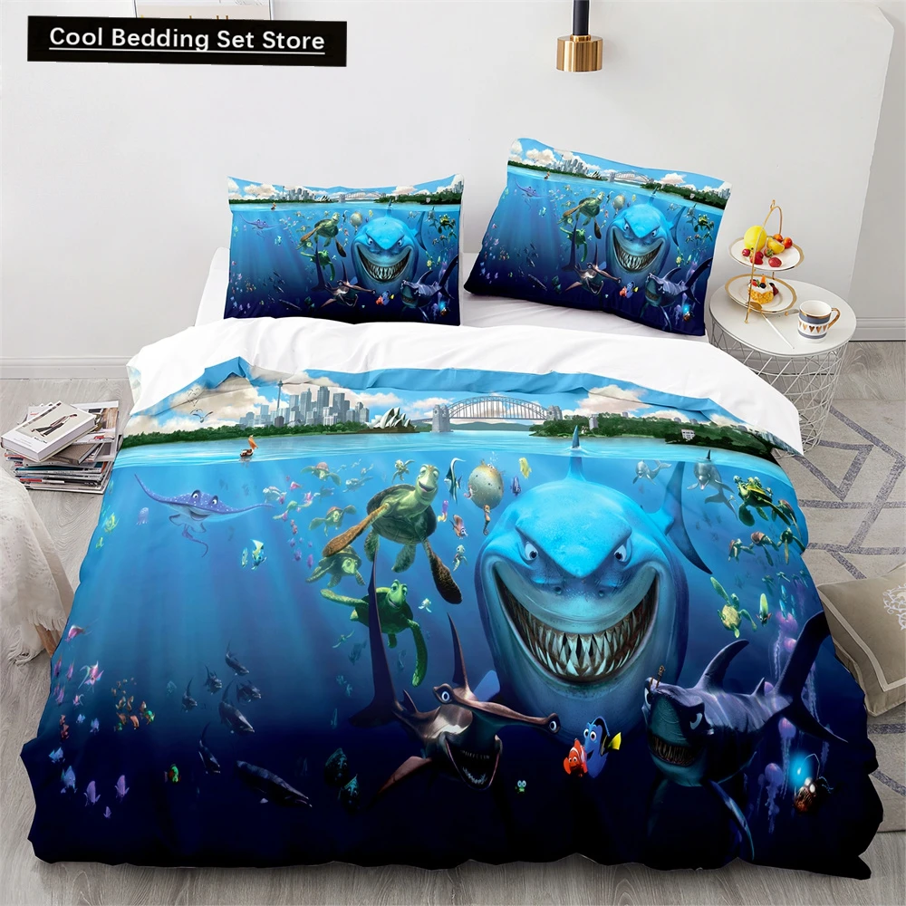 Underwater World Duvet Cover King Queen Blue Ocean Shark Bedding Set for Kids Sea Animal Coral Fish 2/3pcs Polyester Quilt Cover