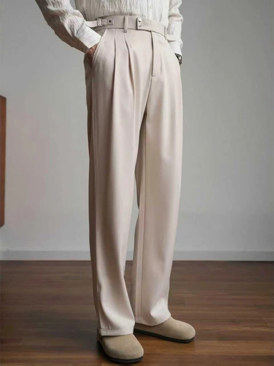 

Casual Straight Leg Suit Pants Spring Autumn Loose Fit Vintage Simple Cool Sle Long Trousers for Teenagers Cotton Blend