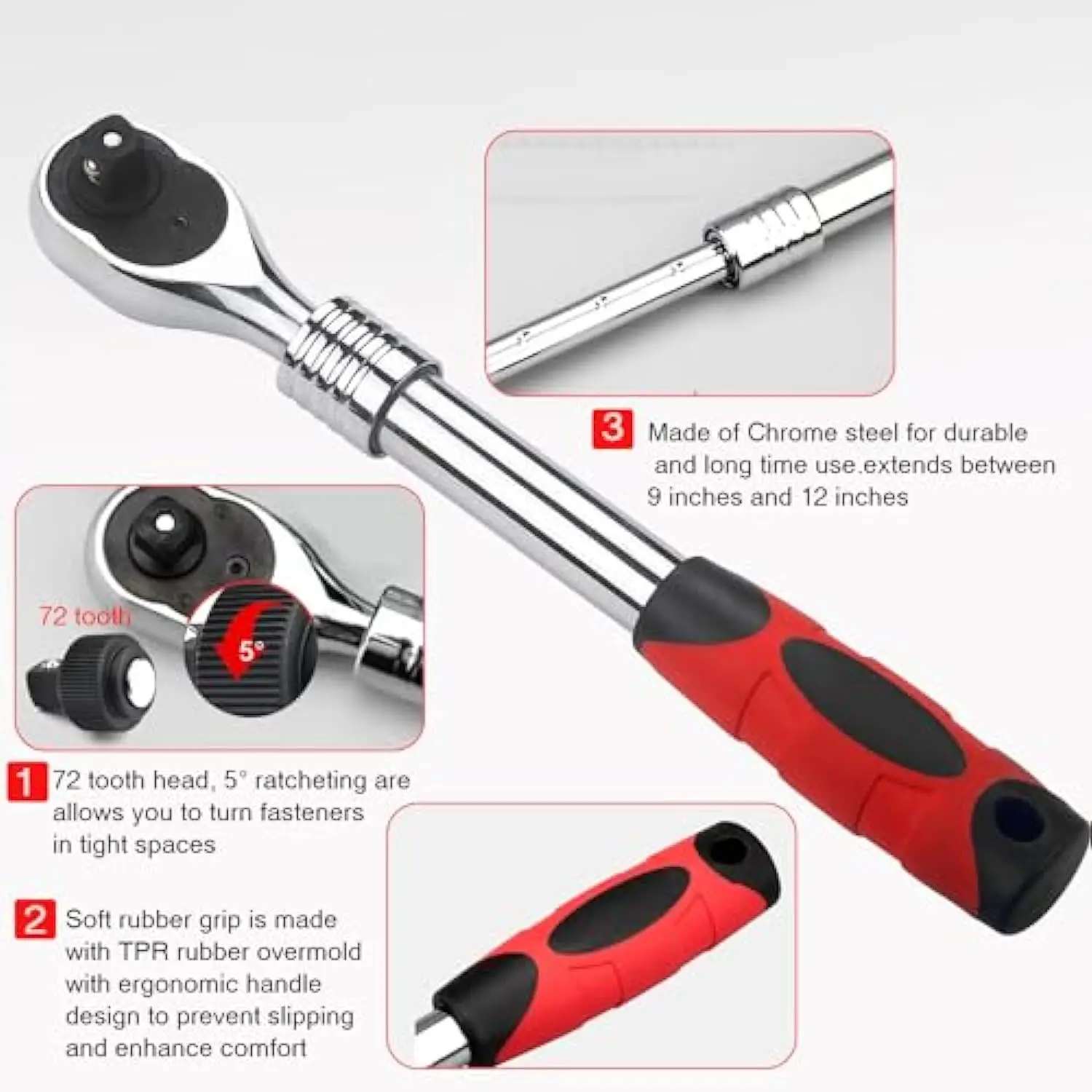 

1/4 1/2 3/8 72-Tooth Carbon Steel Retractable Ratchet Wrench Automatic Quick Release Spanner Multifunctional Hand Repair Tool