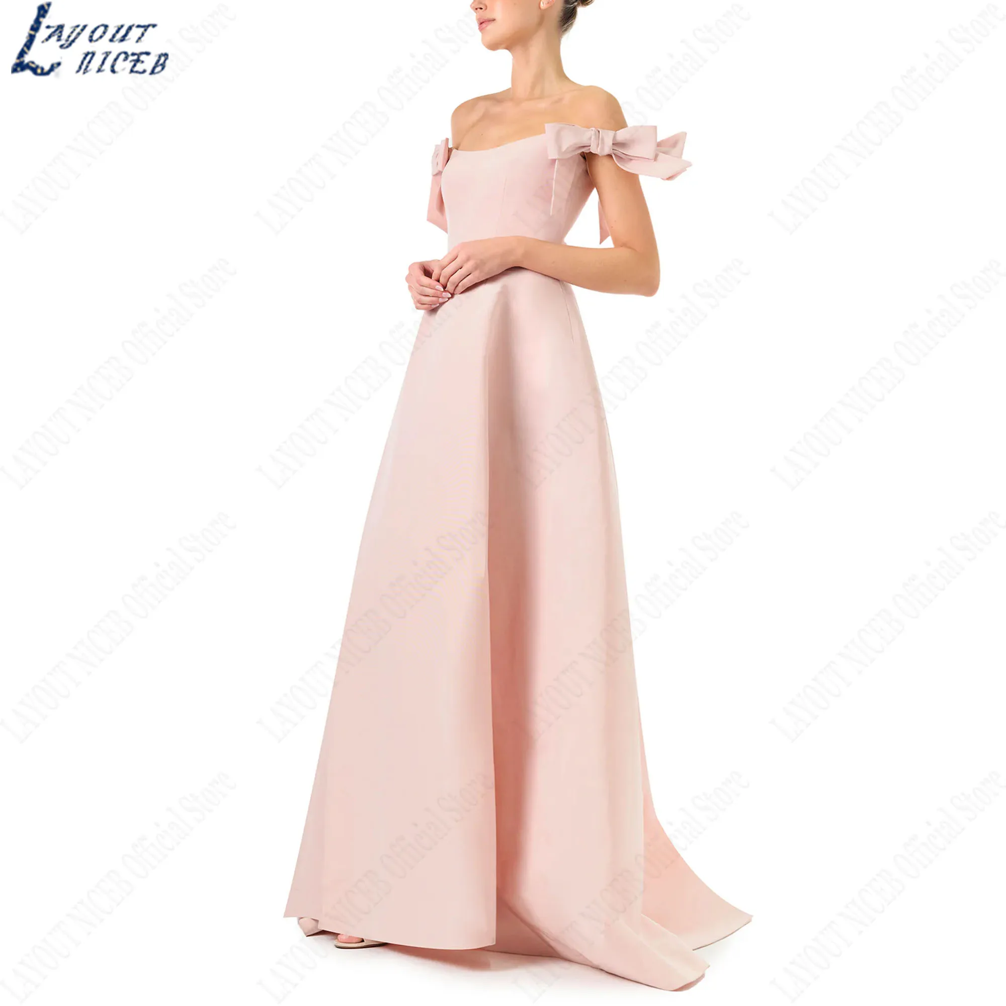 EVON BRIDAL-Robes de tapis rouge de célébrité avec nœud, robe de soirée formelle initiée, ligne A, fente latérale, satin, personnalisé Celebrity robe de tapis rouge avec papillon épaules apparentes robe de soirée forme