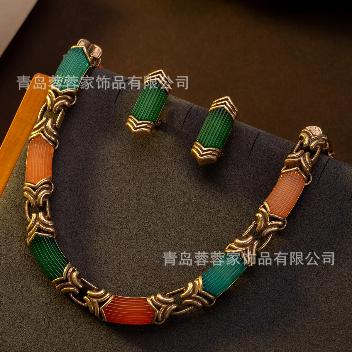 

Colorful glazed amber crystal necklace classical elegance antique stud earrings