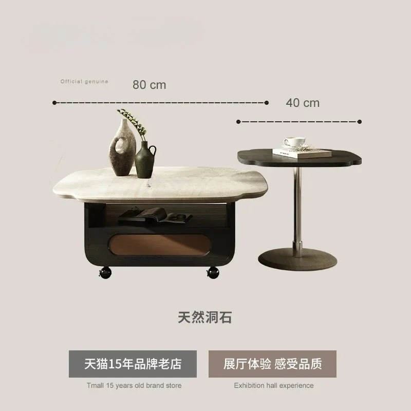 Tavolino in travertino naturale tavolino da tè rimovibile per uso domestico in marmo di fascia alta per piccolo appartamento francese