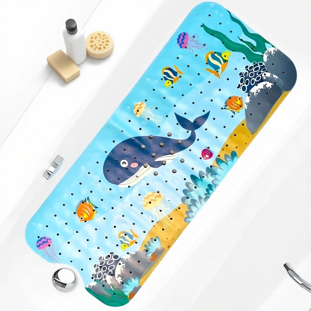 1 Stück Baby-Badematte für Badewanne, rutschfeste Kinder-Badematte – 40 x 10 cm, extra lange Cartoon-Badematte, Kleinkind-Badematten mit Saugnäpfen – Detail 4