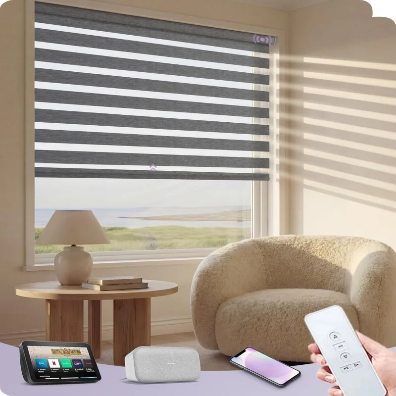 

Custom Window Shades Wrapped Fabric On Cassette Charge By USB Plug Zigbee Wifi Battery Motor Motorized Zebra Blinds For Home