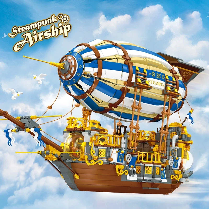 Ideas Series Steam Punk Airship Building Block Creative Expert Airship Model Bricks Toys For Boy Xmas Gift MOC With Led