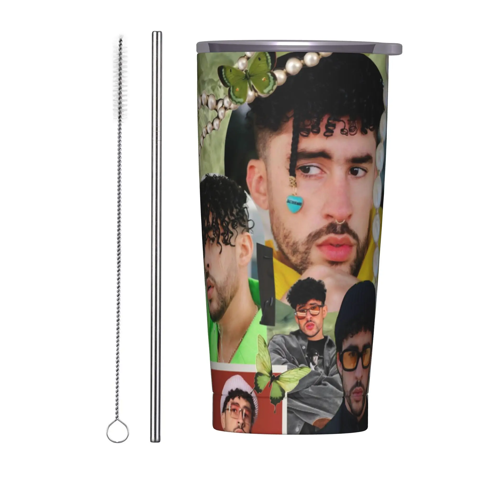 Bad Bunny DTMF Tour 2026 Tumbler Vacuum Insulated  Coffee Cups with Lid Straw Double Wall Mugs Spill Proof 20oz