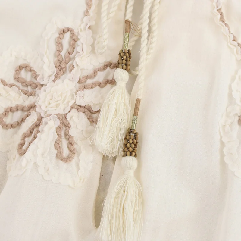 2025 Spring Women Embroidery Blouse V-Neck Long Sleeve Drawstring Neckline Casual Loose Tops Streetwear New Casual Chic Shirt