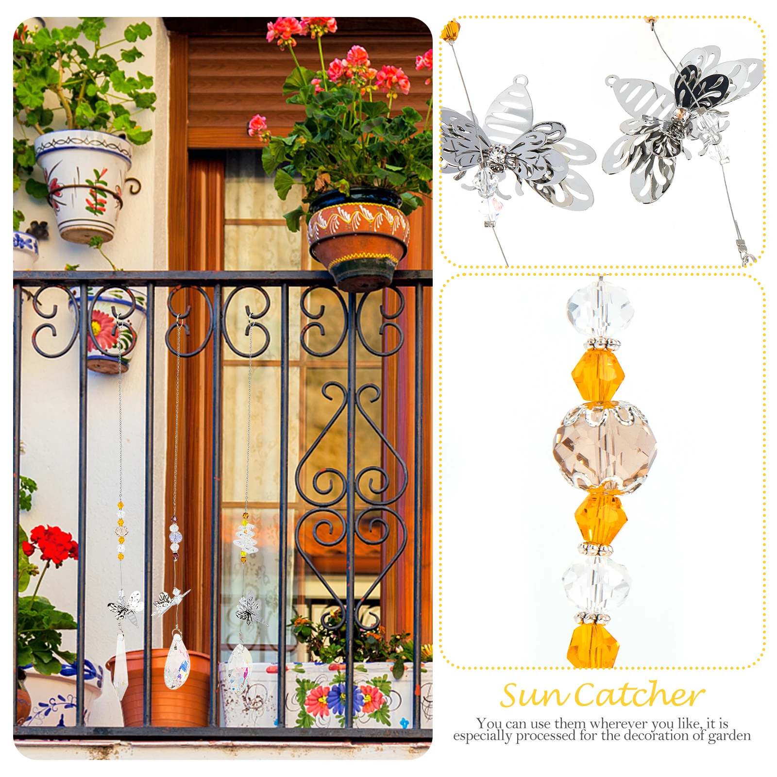 

7Pcs Crystal Hanging Bee-Shaped Decorative Ornaments Garden Sunlight Reflective Pendants Outdoor Party Wedding Decor