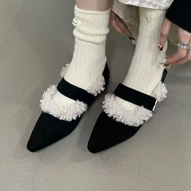 

Pointed Toe Women's Loafers Shoes Fur Flats Suede Boots Warm Designer Winter Snow Boots 2025 Fashion Cozy Mujer Cotton Botas