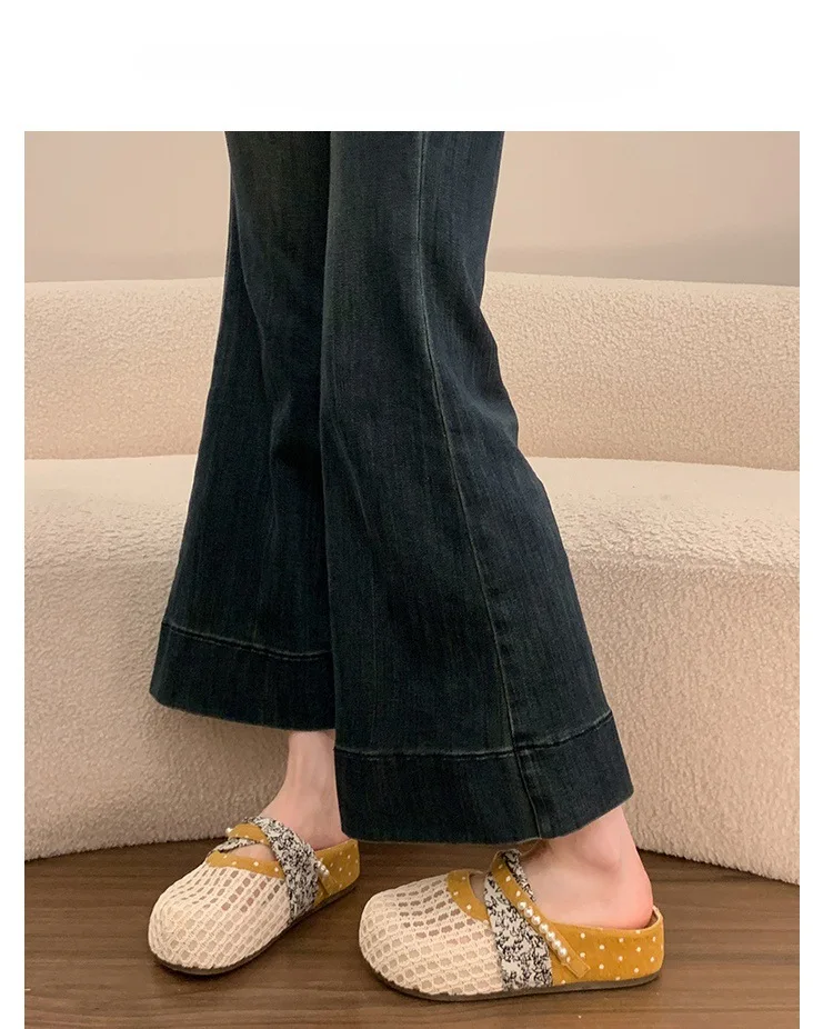 Atmungsaktive Mesh-Halbpantoffeln für Damen, Französische Polka-Dot-Perlen-Slip-On-Slides, Weiche Sohle, Geschlossene Zehenpartie, Geeignet für Breite Füße – Detail 16