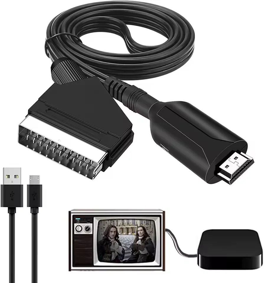 

1080P SCART to HDMI Audio Video Adapter Cable Male to Female SCART Input to HDMI Output Converter for HDTV Sky Box STB Plug Play