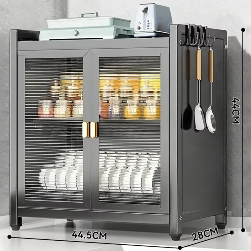 Three Layer Large Capacity Kitchen Steel Storage Holders Storage Shelf Dustproof Kitchen Storage Cabinet With Doors