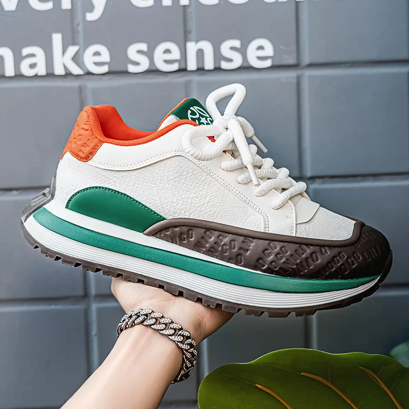 メンズレザーランニングシューズ,高さを高めるソフトソール,滑り止め,厚手のソール,さまざまな色