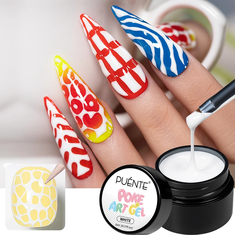5ML Poke Art Gel Nail Polish Lace Hole Black White Poke Bubble Ocean Wave Pattern Soak Off UV Painting Gel Poke Base Gel Needed 3