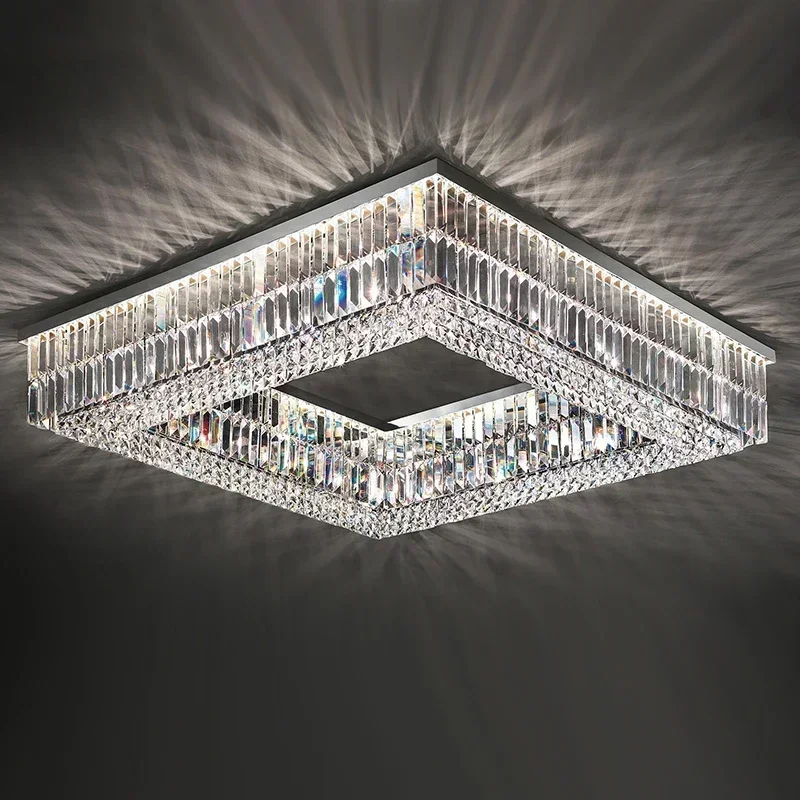 Crystal rectangular ceiling light chandelier living room modern lamps bedroom glossy round square chrome chandelier