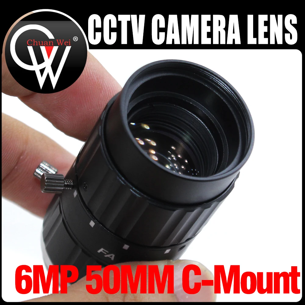 

6MP High Resolution 50mm Lens C Mount 1/1.8" F2.0 Manual Iris Industrial Low Distortion for For CCTV HD Camera Machine