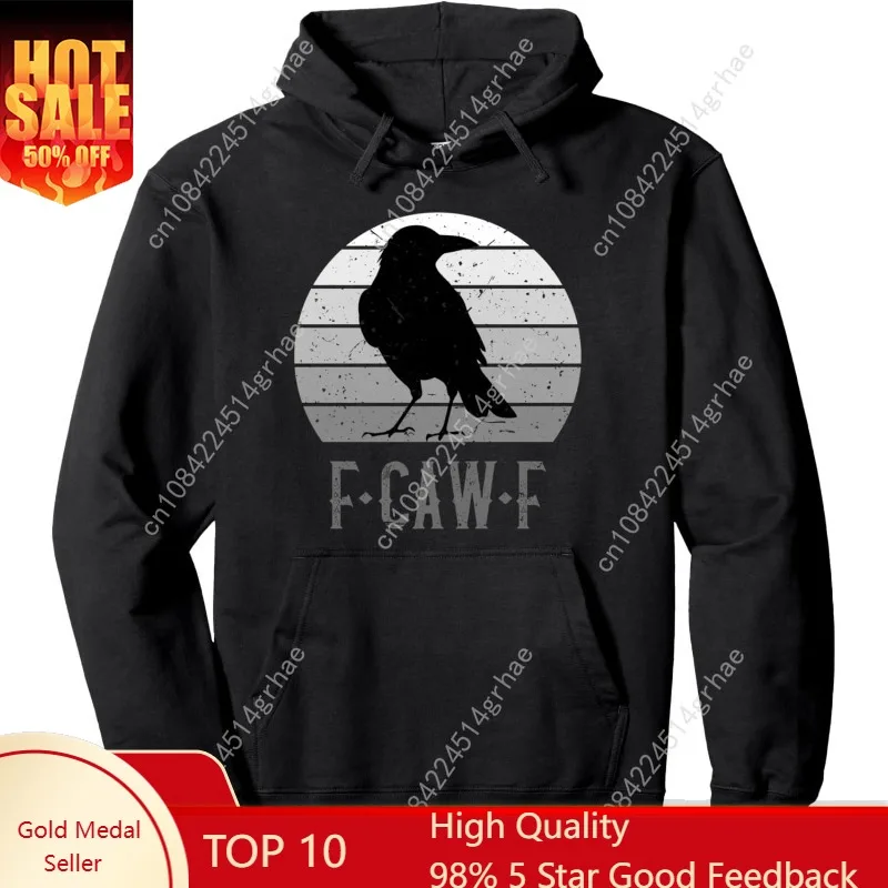 

F-Caw-F Black Crow Black Bird Retro Moon Vintage F-Caw-F Pullover Hoodie