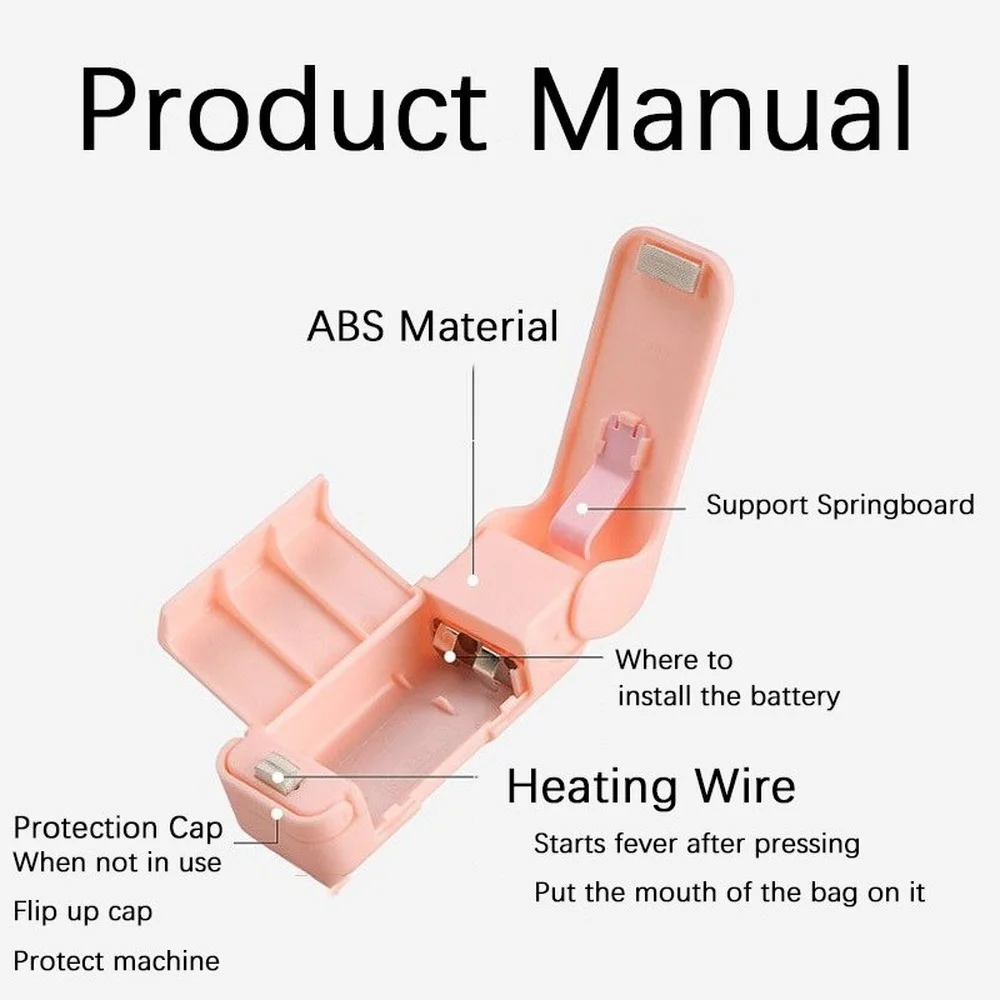 Portable Mini Sealing Machine Plastic Bag Sealer Snack Home Press Heat Clip for Foods