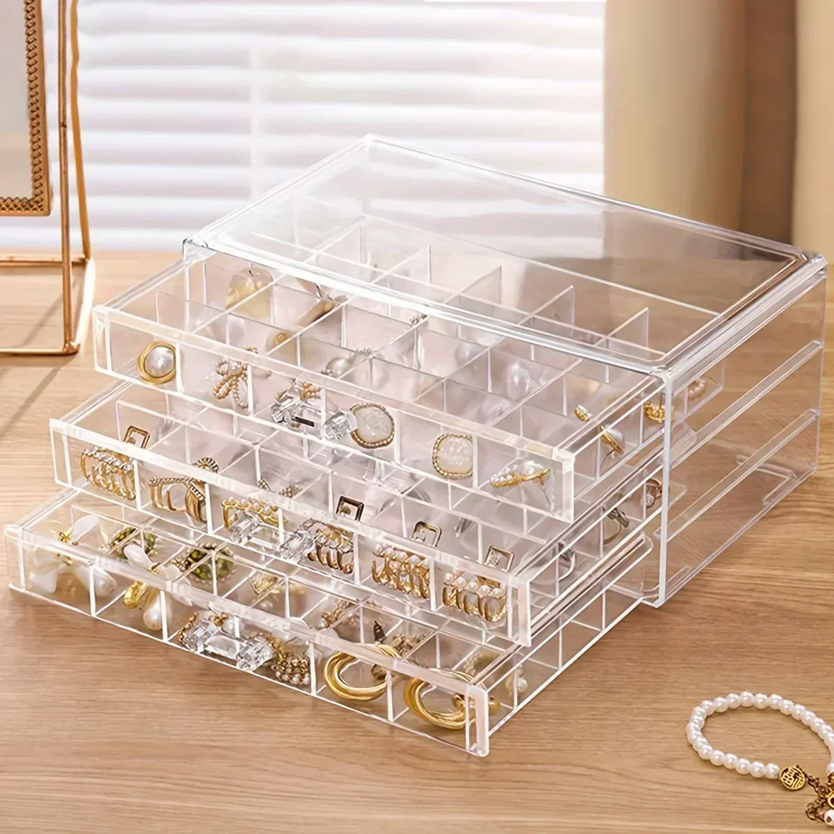 3-layer 72/120 Grids Stylish and Practical Jewelry Storage Box,  Large-Capacity Organizer for Rings, Earrings and Necklaces