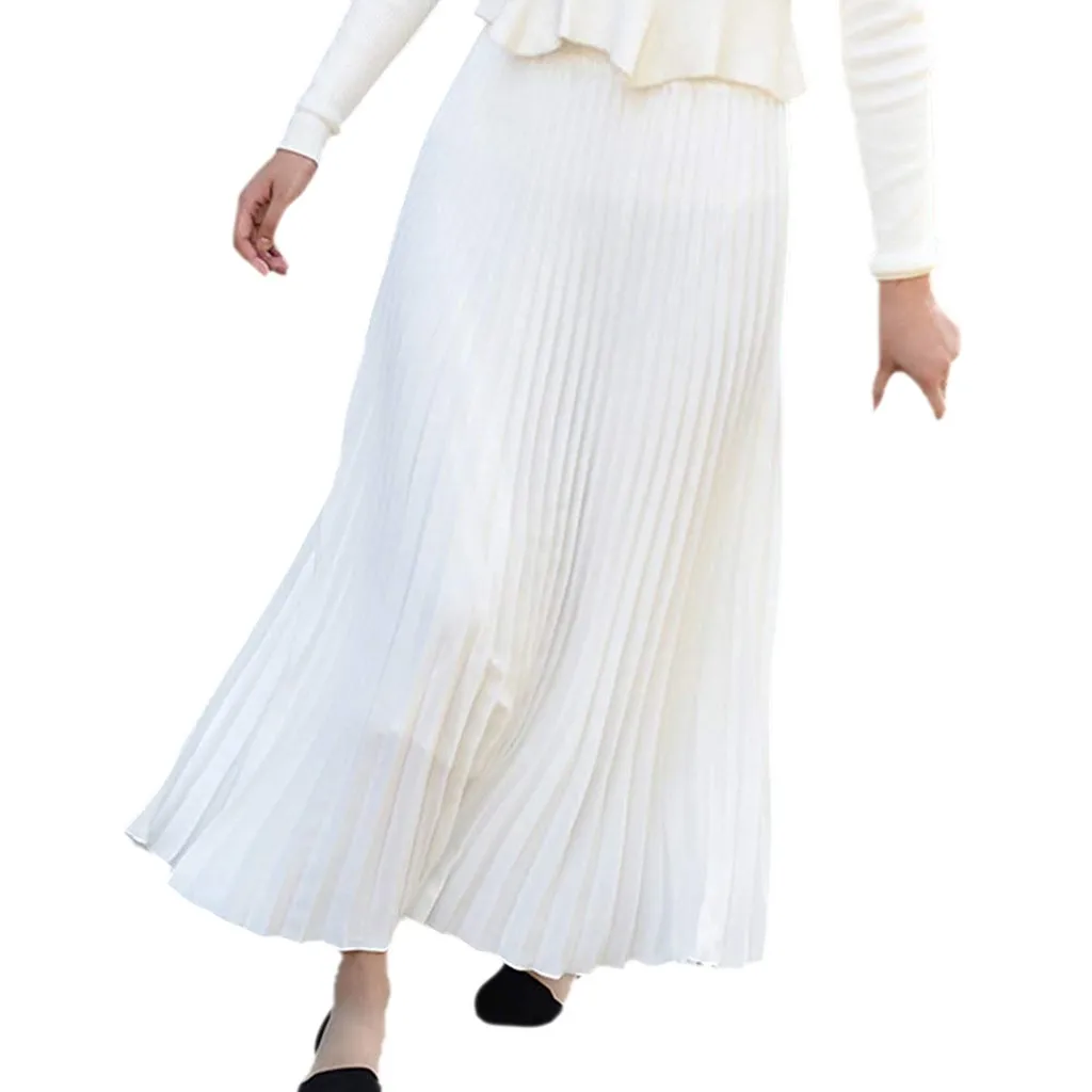 2025 Autumn Top Quality Vintage Pleated Skirt For Women Korean Fashion High Waist Chiffon White Long Mermaid Skirts Faldas