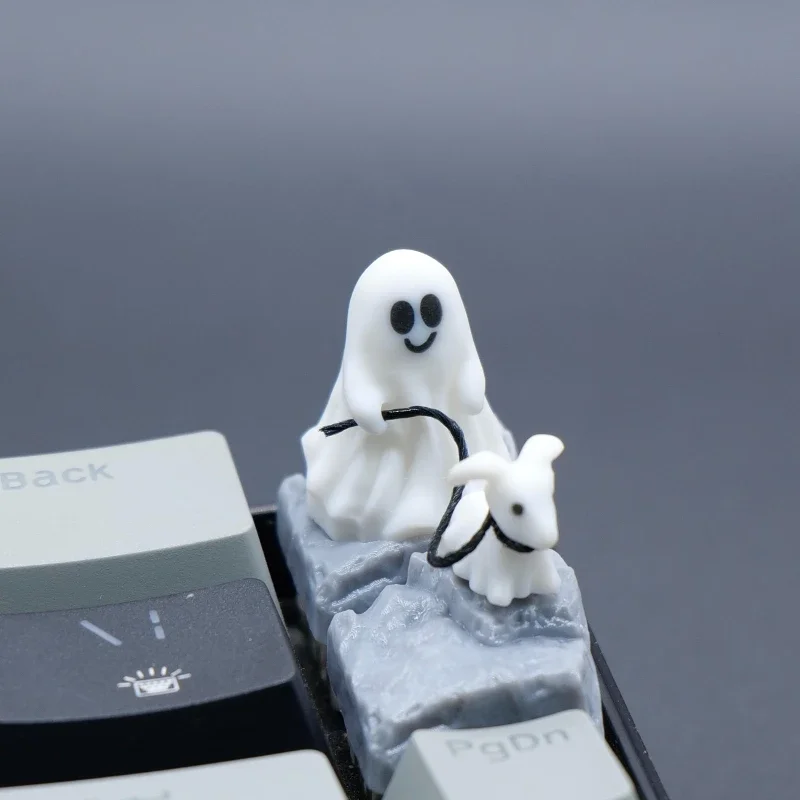 NEW Ghost Puppy Resin Keycap Custom 3D Print Personality Point Keycap for Mechanical Keyboard White Cute Keycaps Halloween Gift