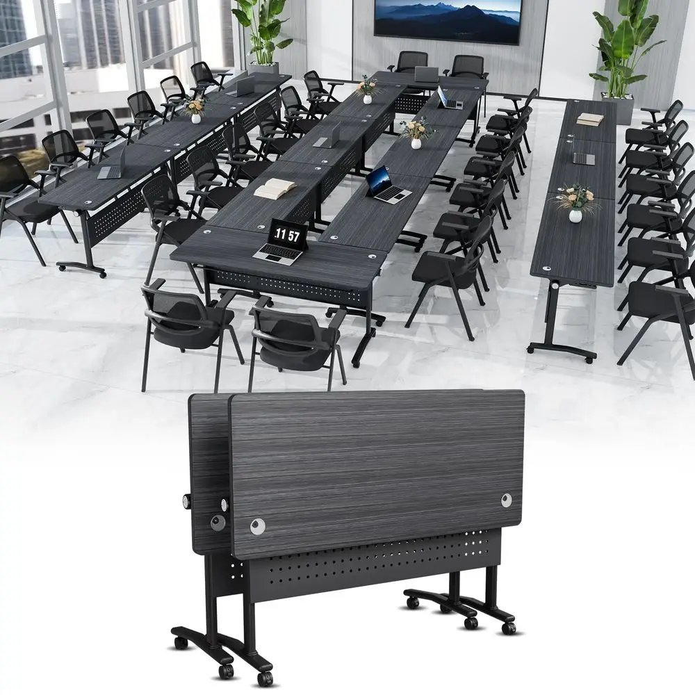 

Folding Conference Table 2PCS 63in, Foldable Conference Room Table with Lockable Wheels Cable Managements, Mobile Rolling Train