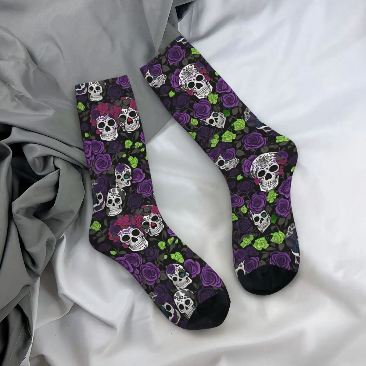 Calzini con motivo a teschio di zucchero con ossa rivestite di zucchero calzino per uomo Vintage Halloween Skull Quality Pattern Crew Sock Casual