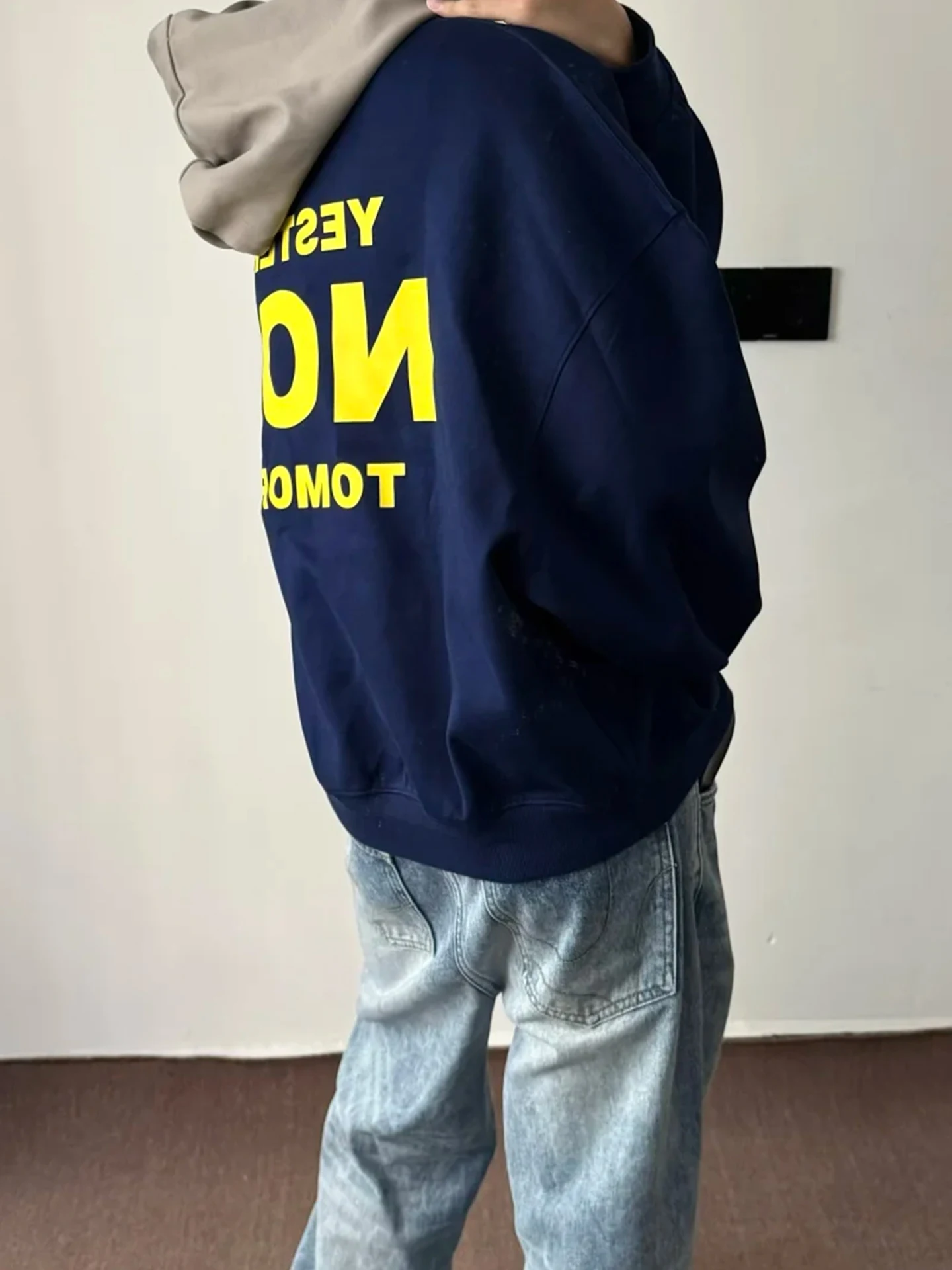 

Heavyweight Hoodie Sweatirt ex Spring Autumn American Retro Color Blo Print Casual Long Sve T-irt Sle Hat