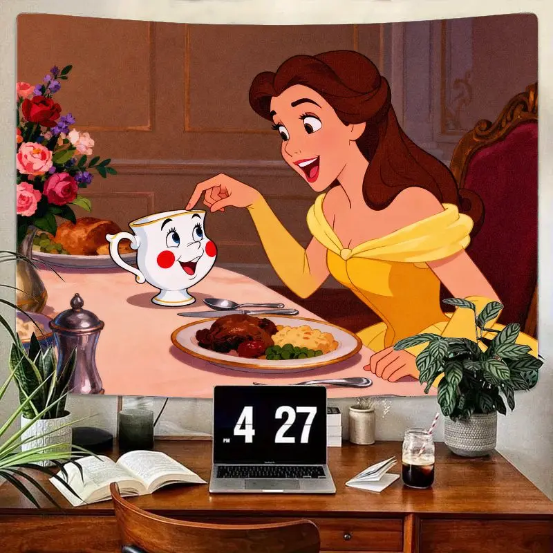 

1PC Disney Beauty and the Beast Belle & Chip Tapestry Modern Polyester Wall Art for Girl Bedroom Living Room Dorm Decor Gift