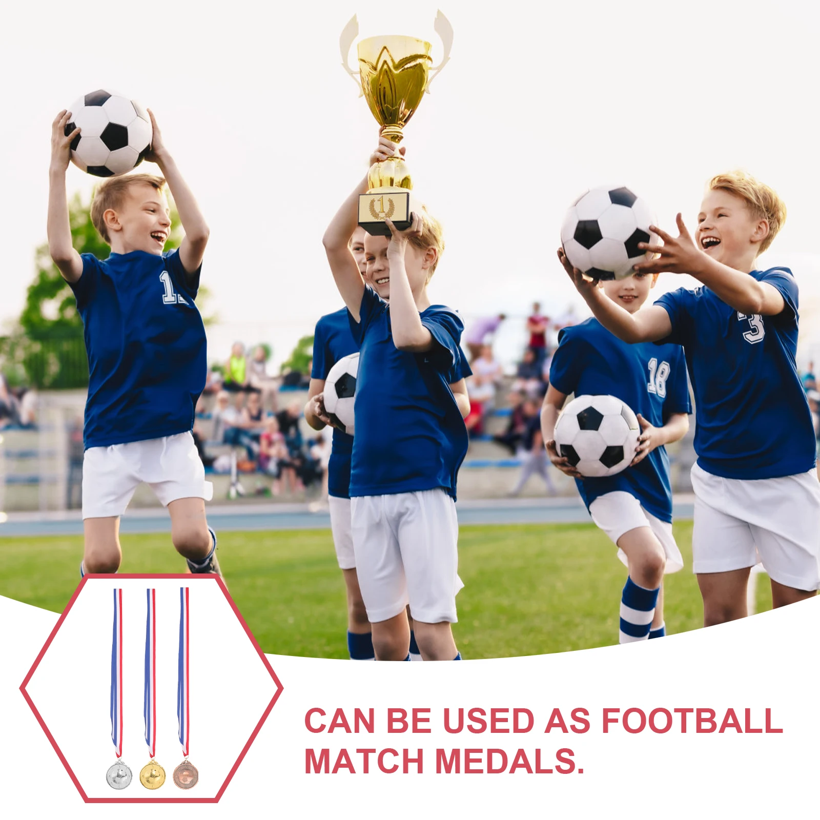 

3pcs Soccer Medals Zinc Aluminum Alloy Football Award 202 Gold Silver Bronze Competition Prize School Party