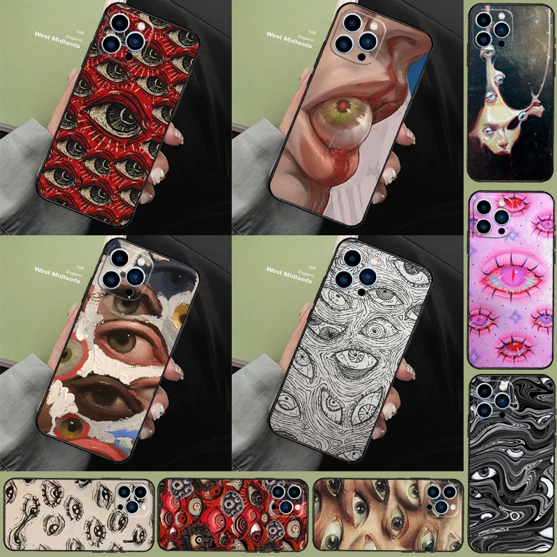 Scary Face Eyes Smiley Case For iPhone 15 13 12 11 14 16 Pro Max 12 Mini Plus XR X XS Max Funda Protect Cover