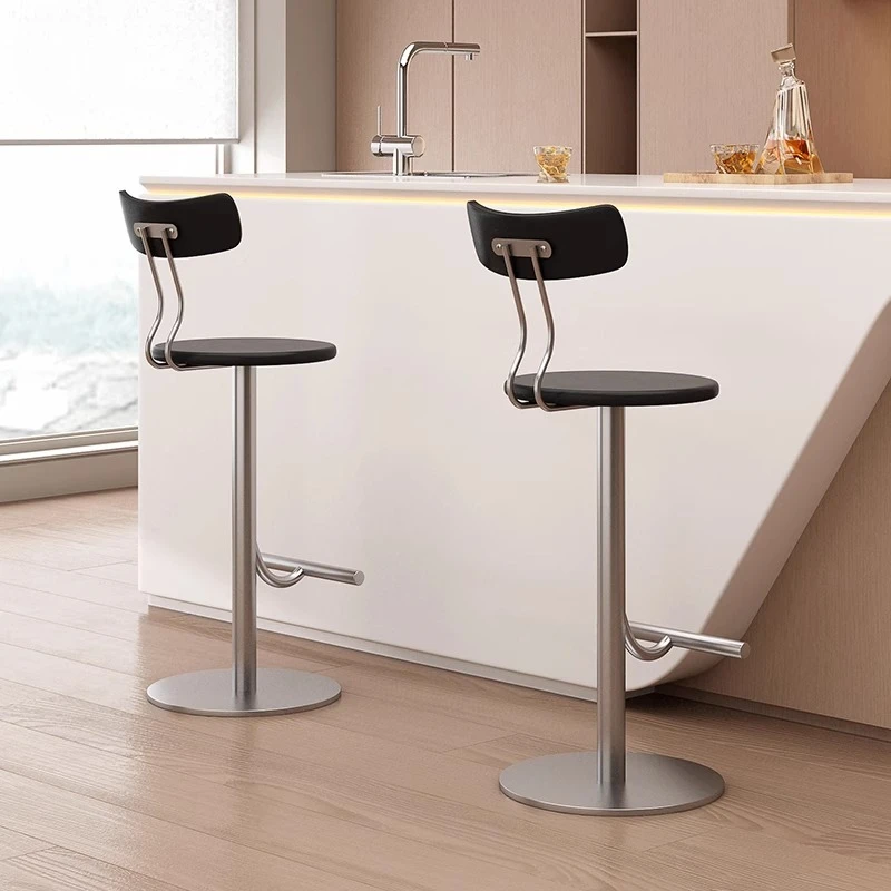 

Современный барный стул с сиденьем из цельного дерева, регулируемая высота, табурет со стойкой, дизайнерская спинка, кухонный островной стул, домашний обеденный табурет
