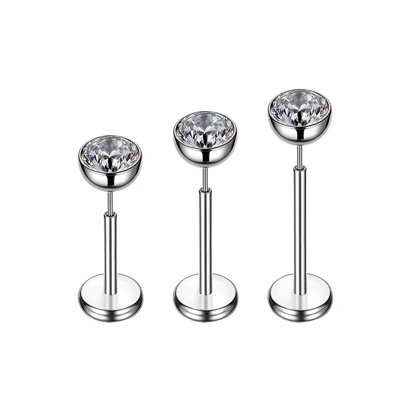 Pendientes de punta para la nariz sin rosca con circonita cúbica de 20G / 18G / 16G, joyería de acero inoxidable con parte trasera plana para perforación de cartílago de la helix de la nariz