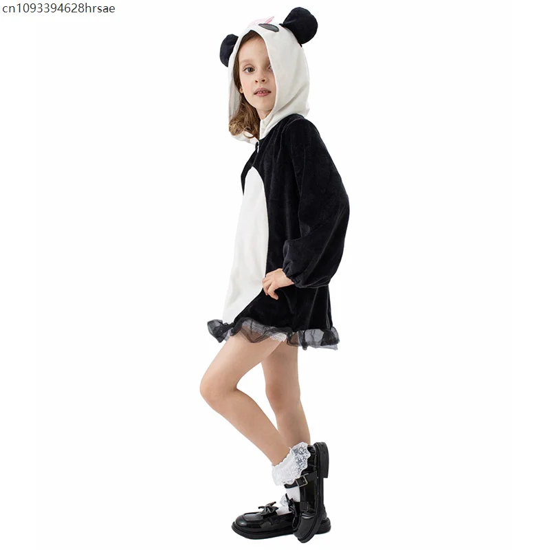 Bonito meninas panda gigante traje livro semana fantasia vestido traje com capuz panda vestido para crianças desempenho escolar role play