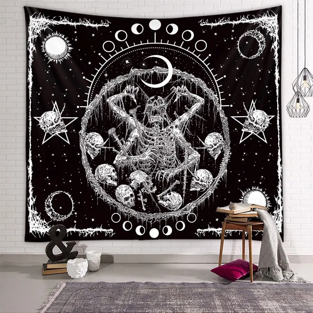 الموت القوطية الأسود الهيكل العظمي نسيج مخدر بوهو الجدار الشنق بطانية الجمالية جدار البساط ديكور المنزل #3