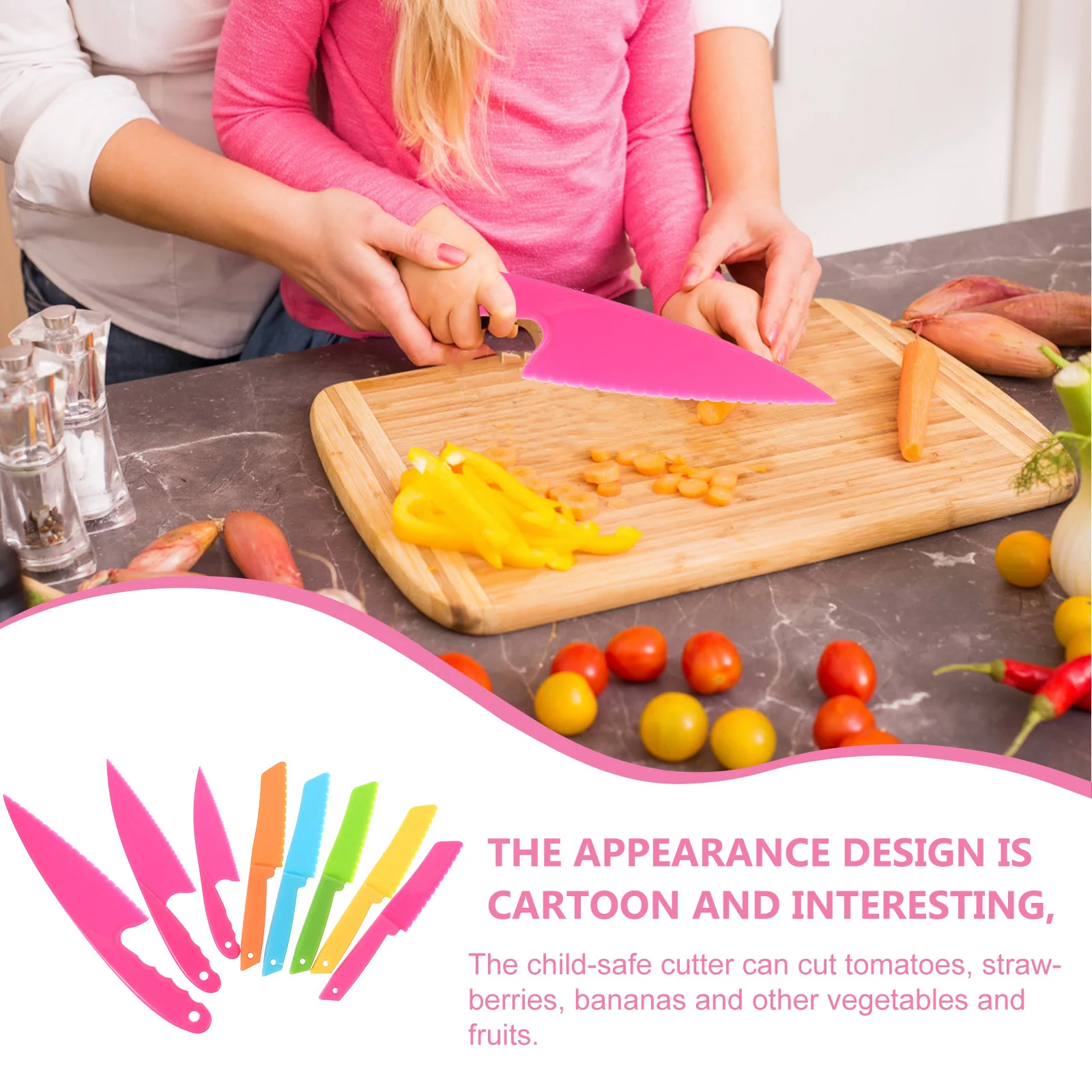 8Pcs Plastic Fruit Cutter Kids Safety Handheld Small Cutter Portable Kitchen Cutting Tool for Vegetables Bread