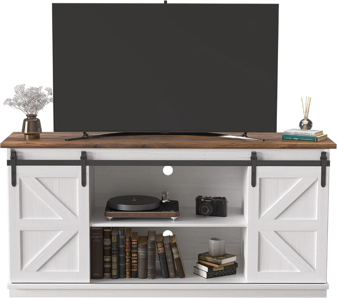 

JUMMICO TV Stand for 65 Inch TV, Entertainment Center with Storage Cabinets and Sliding Barn Doors, Mid Century