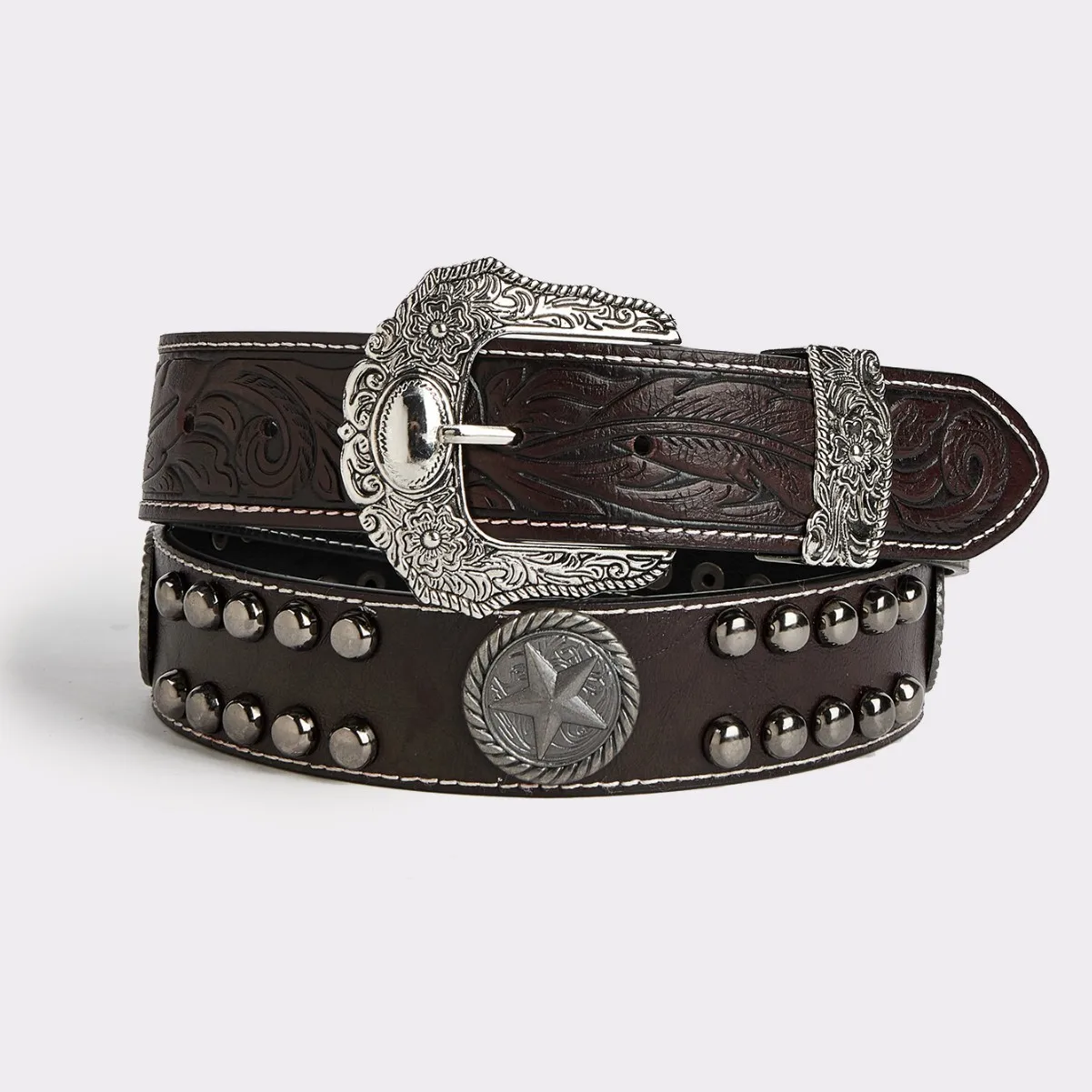 European Punk Embossed Pattern PU Jeans Belts Women Men High Quality Rivet Studded Waist Belts Silver Metal Curving Buckle Belts