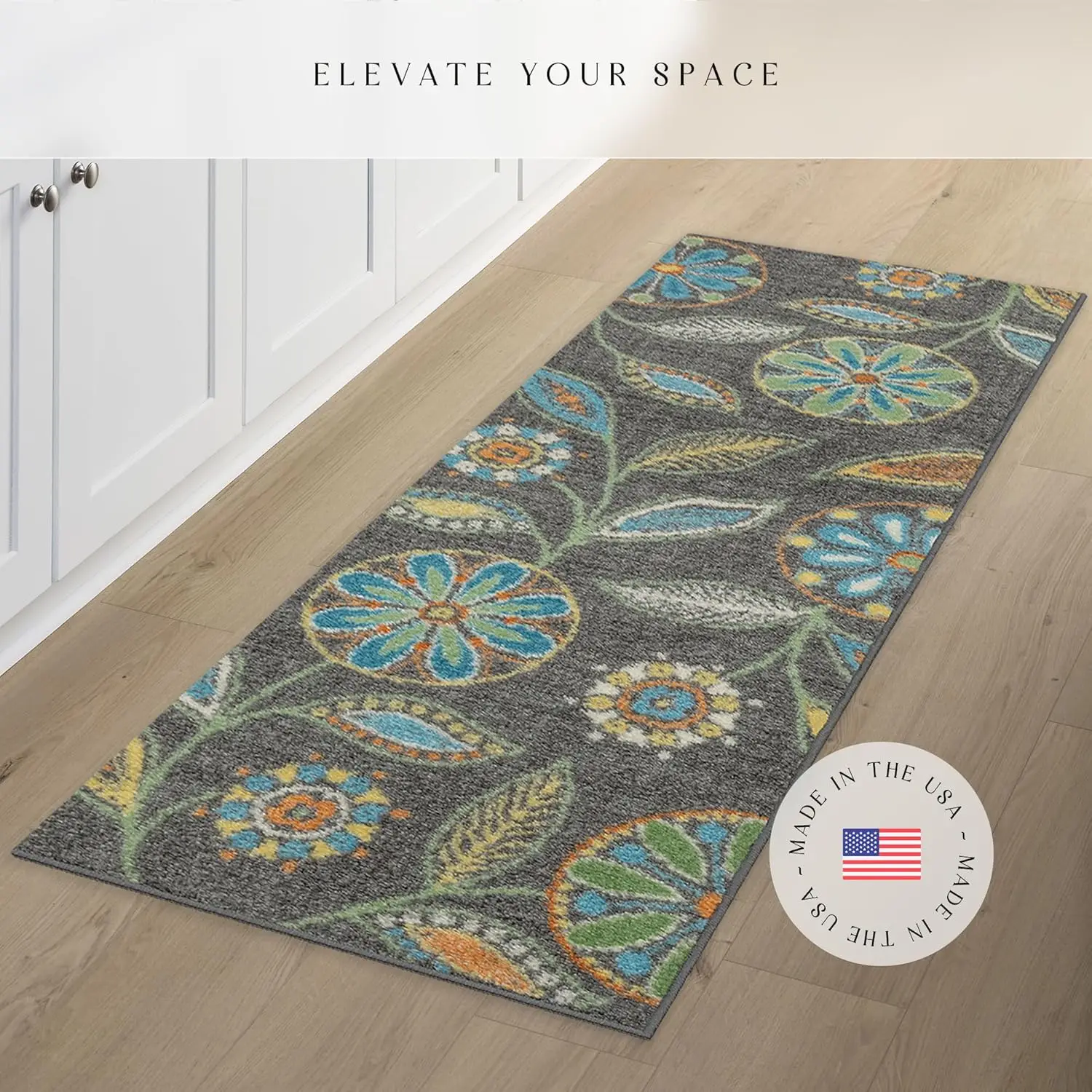 

Floral Pattern Hallway Rug, Non-Slip, Made in the USA, Multiple Colors, 2x6ft