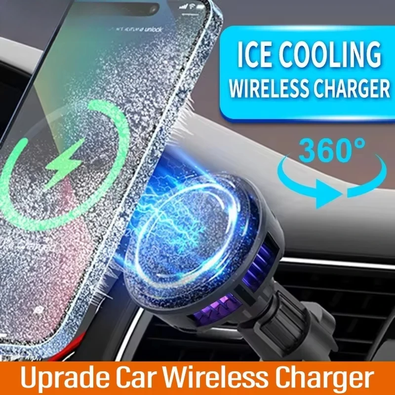 Ice Cooling Magnetic or MagSafe Car Mount Charger with RGB Light Fast Charging for iPhone 17 16 15 14 13 Pro Max Air for Samsung