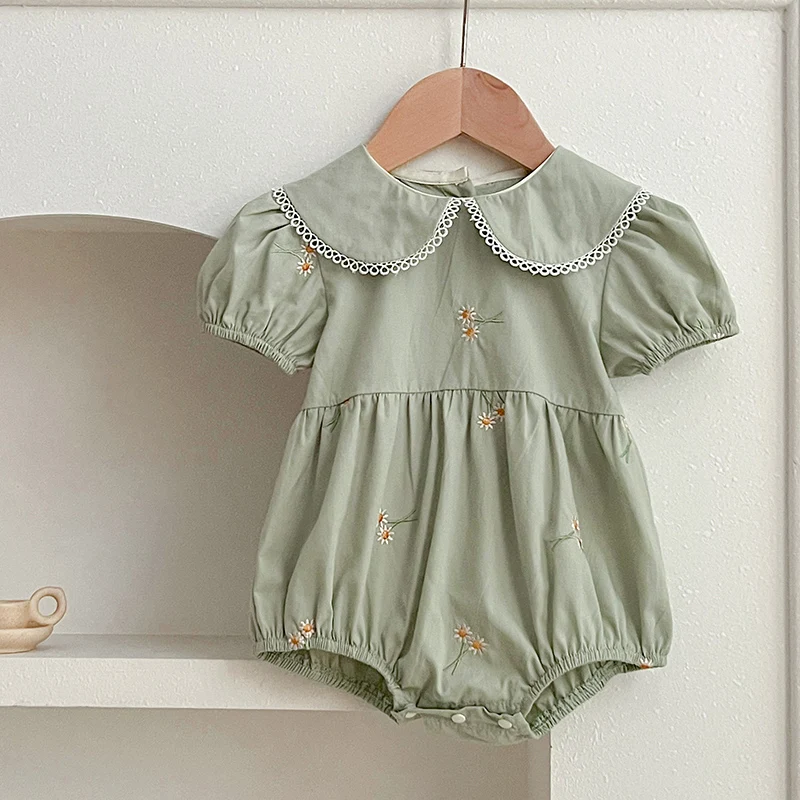 2024 New Summer Sister Clothing Infant Baby Romper Baby Girl Party Dress Short Sleeved Cotton Embroidery Kids Princess Dresses