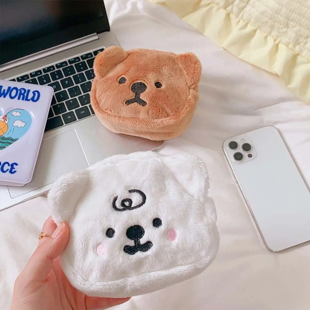 Flannel Plush Coin Purse Cute Bear Mini Money Bags Korean Ins Girls Portable Cosmetic Card Holder Storage Bag Pouch