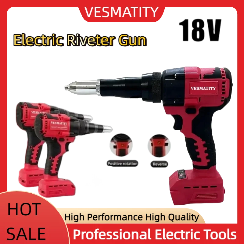 Cordless Brushless 4.8MM Rivet Gun Electric Riveter Gun Automatic Riveter With LED Light Tool  Fit Milwaukee Battery