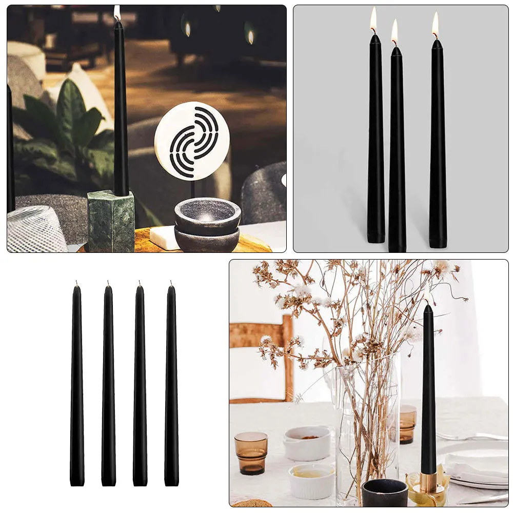 مجموعة شموع مستدقة سوداء مكونة من 4 قطع، شموع مستدقة أنيقة للعشاء لمطعم البار وديكورات الحدث وديكور المنزل #1