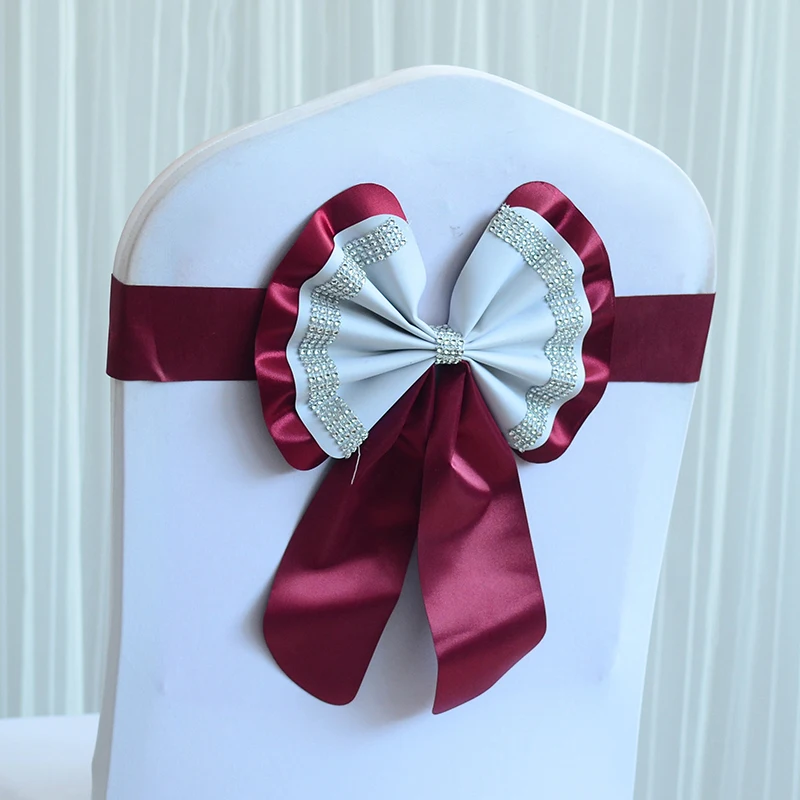 20PC Hotel Restaurant Wedding Banquet Elastic Free Ties Chair Back Flower Bow Chairs Decorative Ribbon Mariage Chair Sashes