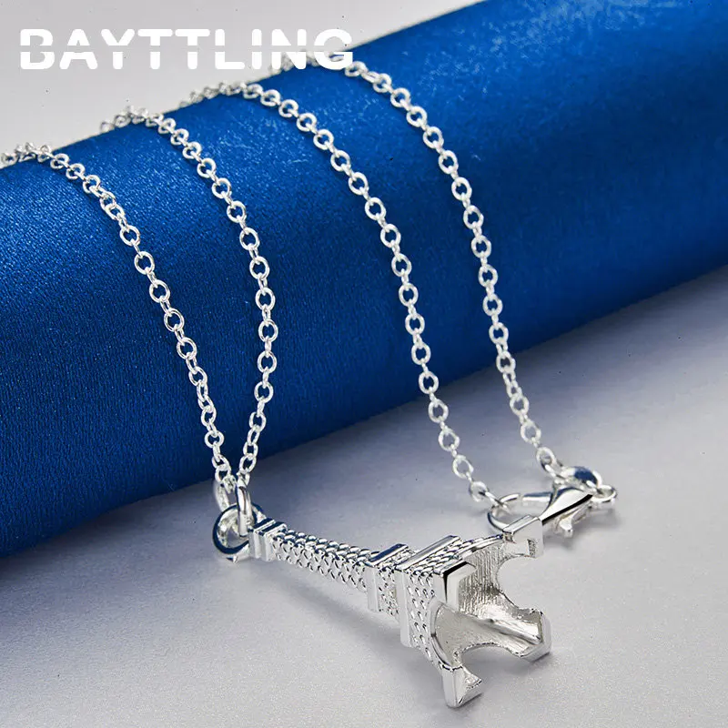 Fashion 925 Sterling Silver 16-30 Inches Fine Eiffel Tower Necklace For Women Charm Wedding Engagement Gift Temperament Jewelry