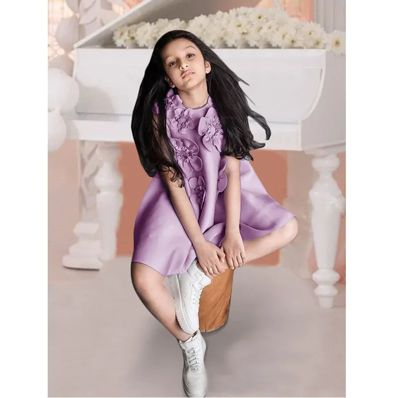 Jyy violeta flor menina vestido de princesa vestido de baile adequado para igreja feriado beleza concurso aniversário casamento traje vintage