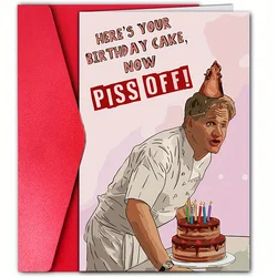 1 pc funny birthday card with comic characters and cake. Creative greeting card. Perfect gift for family, friends, colleagues.